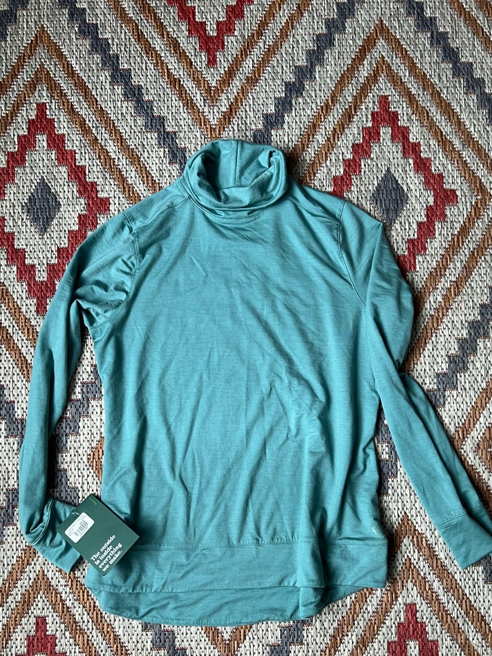 L.L. Bean Merino Wool Teal Base Layer Long Sleeve Turtleneck Top Sweater